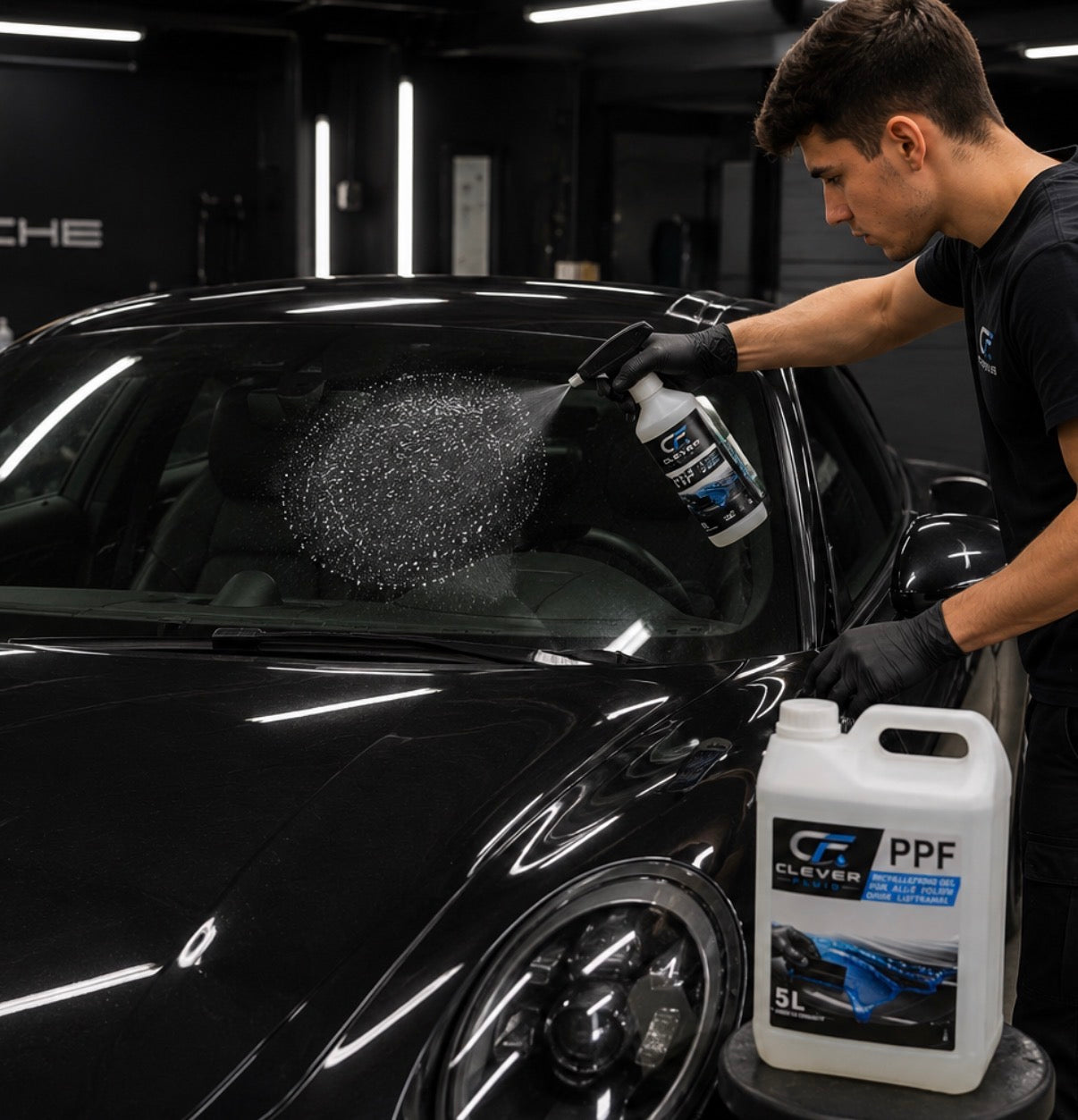 Clever Fluid PPF GEL für professionelle lackschutzfolien (PPF) und Scheibentönung reduziert Wasserverbrauch und ermöglicht eine saubere Folienmontage. Schmutz wird durch das Gel rausgerakelt. 